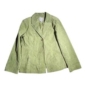 Vtg Y2K Live a Little Pale Green Genuine Suede Single Button Collared Jacket L